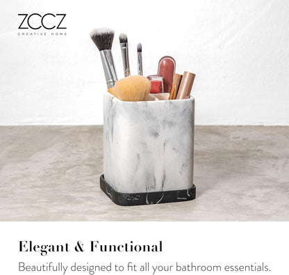 Toothbrush Holder, Countertop Marble Look Electric Toothbrush Toothpaste Makeup Brush Razor Holder Stand Bathroom Organizer with Detachable Tray