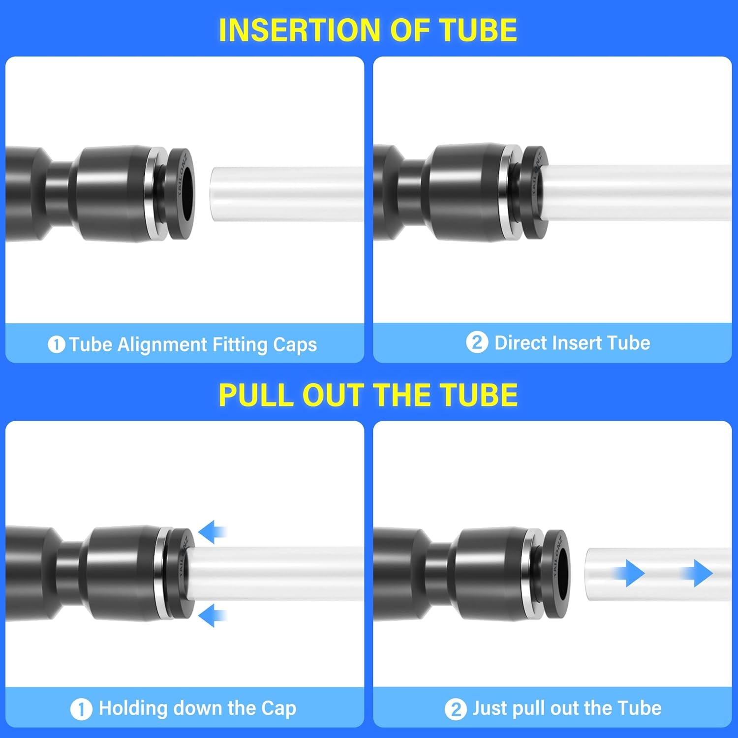 Black Straight 1/2 Inch Tube OD Push to Connect Tube Fittings Push Lock PU-1/2 (Pack of 2)