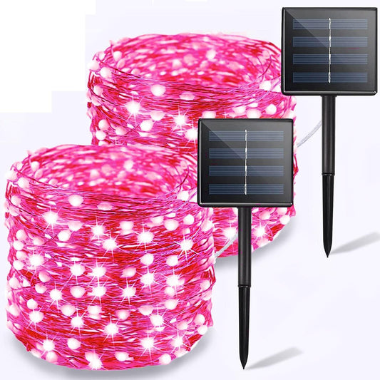 -Solar String Lights Outdoor, 2PK Each 72Ft 200LED Pink Solar String Lights, Copper Wire 8 Modes Solar Fairy Lights for Garden Party Valentine'S Day Decorations(Pink Light)