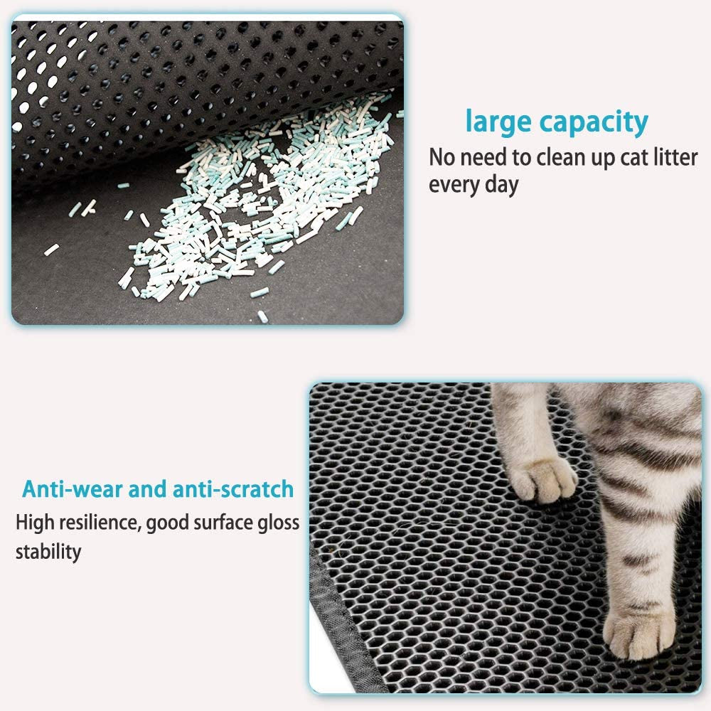 Small Cat Litter Box Mat: Easy Clean Kitty Litter Trapping Mat for Floor, Plastic Cat Box Pad (15 * 24In, Grey, 1P)