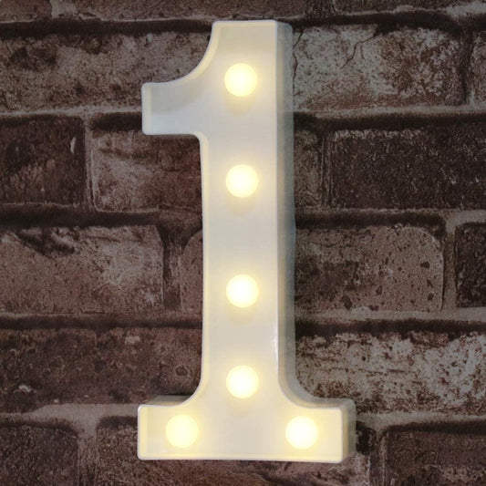 Decorative Led Light up Number Letters, White Plastic Marquee Number Lights Sign Party Wedding Decor Battery Operated Number (1)